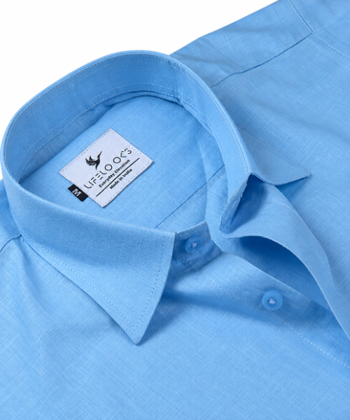 Linen Textured Sky Blue Men’s Shirt