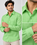 Linen Textured Pista Green Men’s Shirt