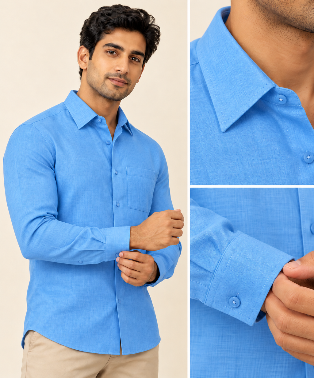 Linen Textured Sky Blue Men’s Shirt