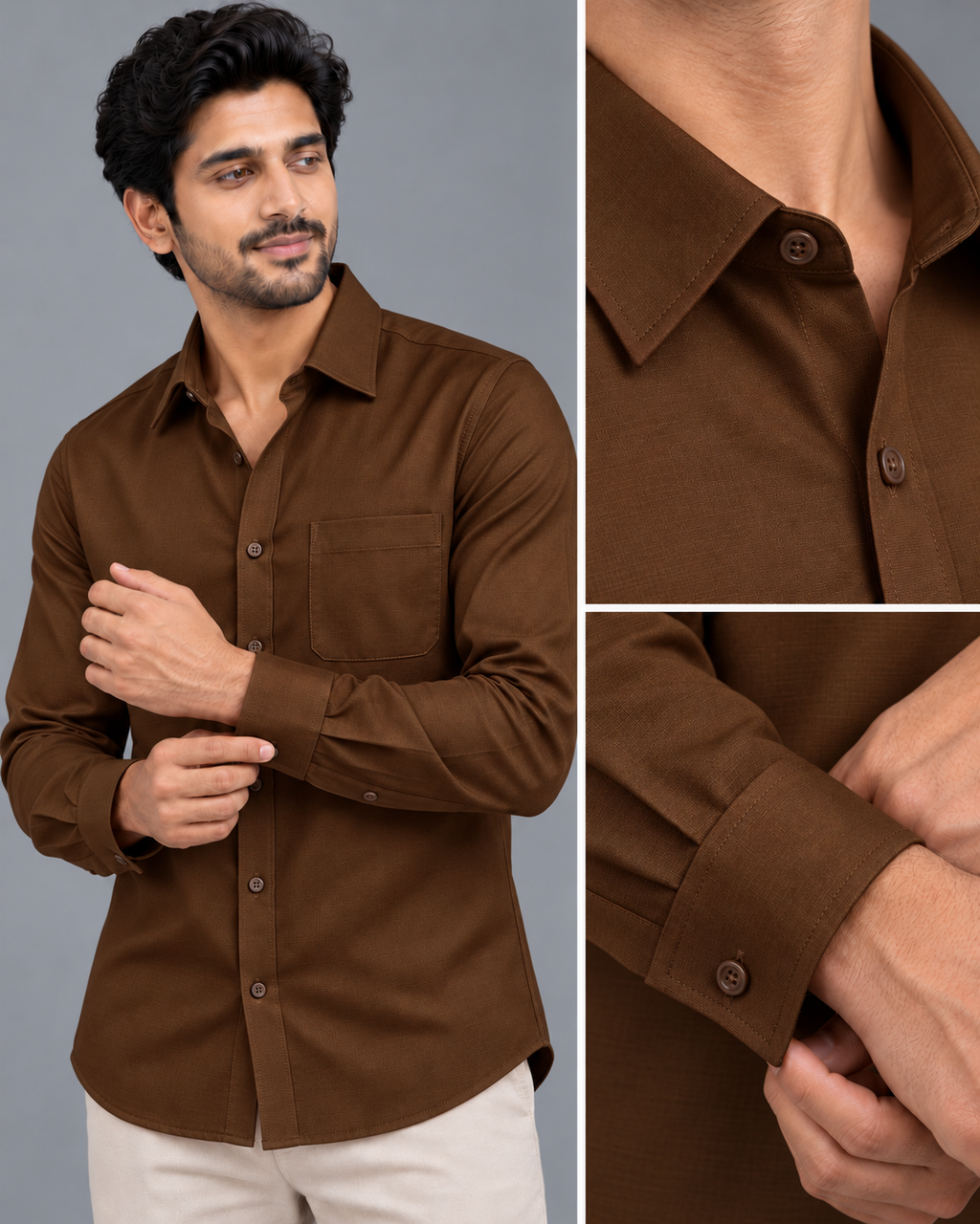 Oxford Cotton Light Chocolate Color Shirt for Men