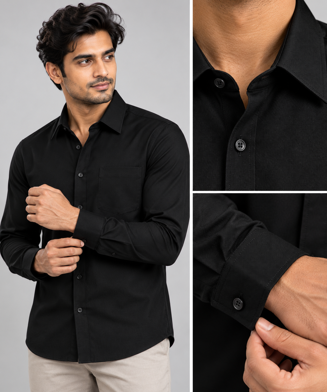 Oxford Cotton Black Color Shirt for Men
