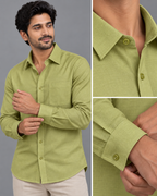 Oxford Cotton Pista Green Color Shirt for Men