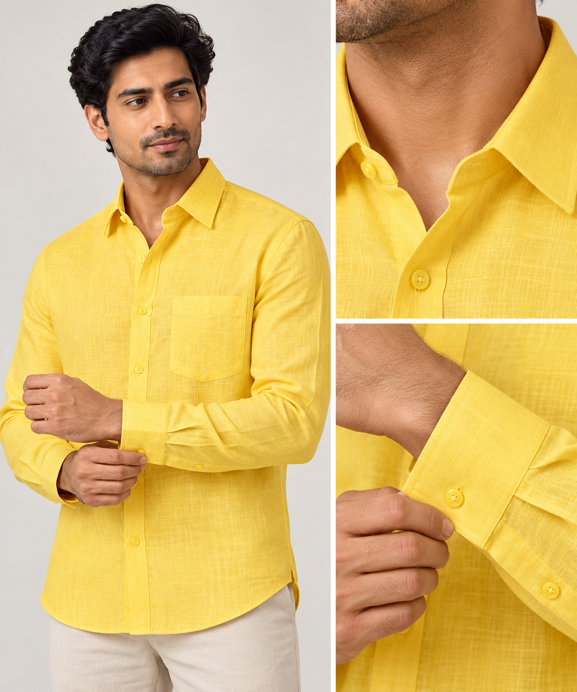 Linen Textured Sunshine Yellow Men’s Shirt